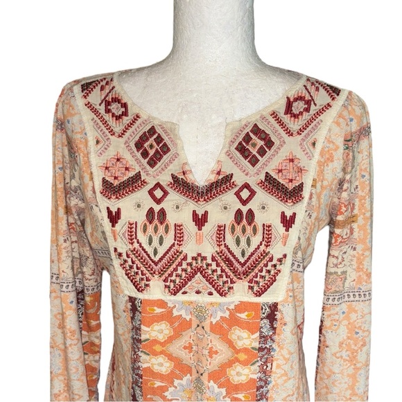 Sundance Madison Embroidered Patchwork Print Long Sleeve Tee - S - Picture 3 of 12